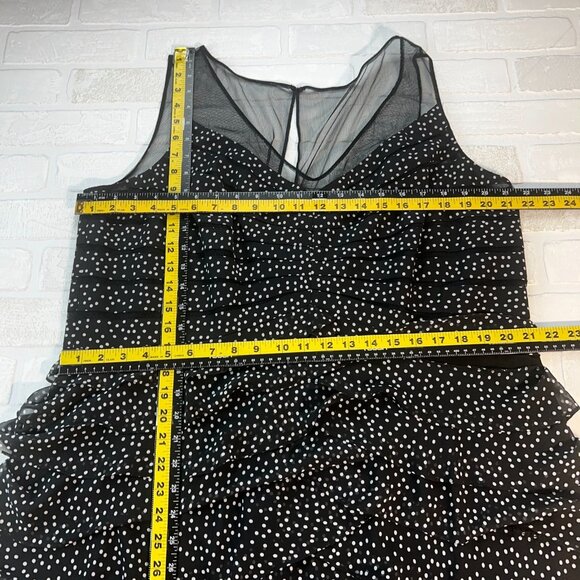 Adrianna Papell Dress 20W Black Tiered Sheath Polka Dot Ruffles Cocktail Mesh - Picture 2 of 12